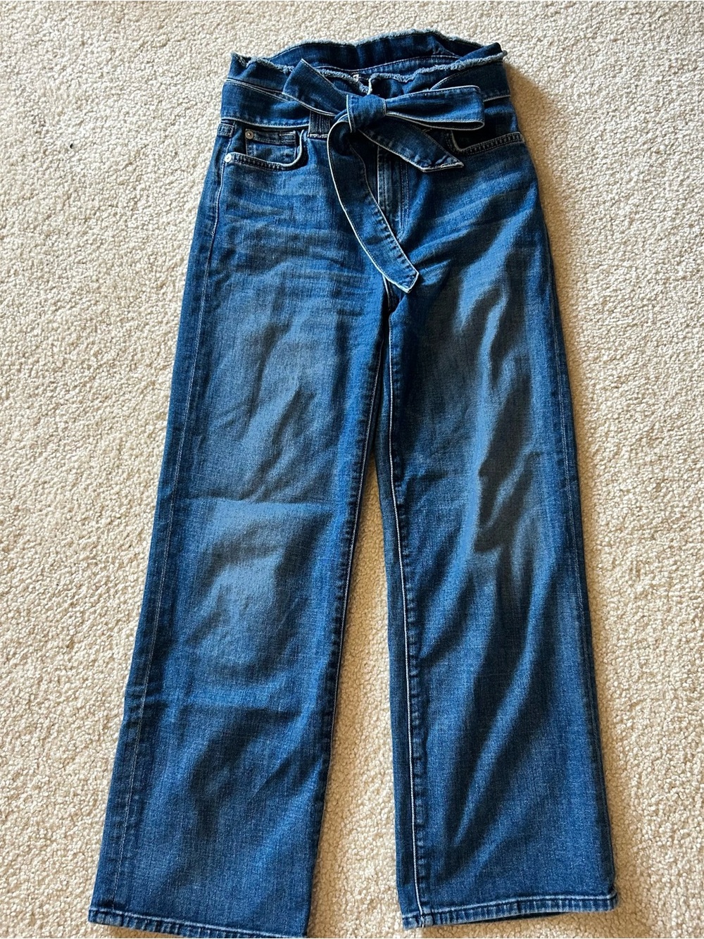 7 For All Mankind Dark Blue Wide Leg Jeans with Self-Tie Belt